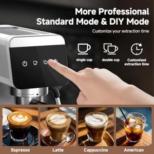 AMZCHEF Espresso Coffee Machine|20 Bar Pressure System|LED Touch Screen|Compact Design Perfect for Home & Office|41oz Water Tank