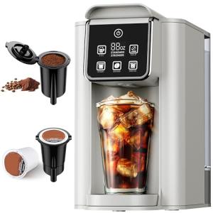 KIDISLE Hot & Iced Coffee Maker with Bold Setting, Single Serve Coffee Maker for K Cup and Grounds, 6-14 oz Brew Sizes, 50 oz Removable Water Tank, One Cup Coffee Machine with Reusable Filter, White