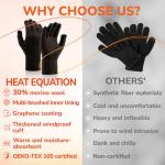 Heat equation Merino Wool Gloves for Men Women, Touch Screen Warm Glove Liners Thermal Soft Knit Lining for Winter Running Hiking XXL Coffee Bean
