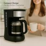 OVENTE 12-Cup Drip Coffee Maker with Borosilicate Glass Carafe, One-Touch Operation Machine, Anti-Drip System, Reusable Filter and Clear View Water Level Gauge, Ideal for Home or Office, Black CM412B