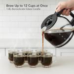 OVENTE 12-Cup Drip Coffee Maker with Borosilicate Glass Carafe, One-Touch Operation Machine, Anti-Drip System, Reusable Filter and Clear View Water Level Gauge, Ideal for Home or Office, Black CM412B