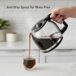 OVENTE 12-Cup Drip Coffee Maker with Borosilicate Glass Carafe, One-Touch Operation Machine, Anti-Drip System, Reusable Filter and Clear View Water Level Gauge, Ideal for Home or Office, Black CM412B