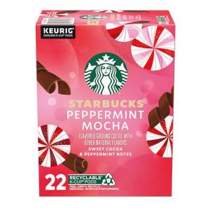 Starbucks K-Cup Coffee Pods, Peppermint Mocha Flavored Coffee for Keurig Brewers, 100% Arabica, 1 Box (22 Pods)