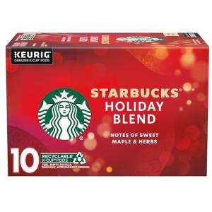 Starbucks K-Cup Coffee Pods, Medium Roast Coffee for Keurig Brewers, Holiday Blend, 100% Arabica, Limited Edition Holiday Coffee, 1 Box (10 Pods)