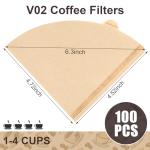 100 Count Pour Over Coffee Filters Paper, Size 02 Natural Brown Coffee Filters Cone, V02 Unbleached Disposable Paper Filters Compatible with Pour Over and Drip Coffee Maker(2-4 Cups)