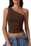QINSEN Womens Tank Top Summer Off The Shoulder Sleeveless Tight Shirt Coffee Bean L