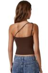 QINSEN Womens Tank Top Summer Off The Shoulder Sleeveless Tight Shirt Coffee Bean L