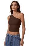 QINSEN Womens Tank Top Summer Off The Shoulder Sleeveless Tight Shirt Coffee Bean L