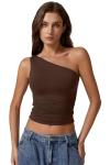 QINSEN Womens Tank Top Summer Off The Shoulder Sleeveless Tight Shirt Coffee Bean L