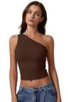 QINSEN Womens Tank Top Summer Off The Shoulder Sleeveless Tight Shirt Coffee Bean L
