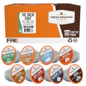 Fresh Roasted Coffee, The Great Eight, Flavored Coffee Pod Variety Pack, K-Cup Compatible, 96 Count