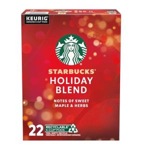 Starbucks K-Cup Coffee Pods, Medium Roast, Starbucks Holiday Blend, Coffee for Keurig Brewers, 100% Arabica, 1 Box (22 Pods)