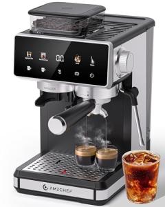 AMZCHEF 20 Bar Espresso Machine with Grinder - 3 Temp Coffee Machine with 20 Grinding Settings, Hot/Cold Brew Espresso Maker with Milk Frother, Coffee Maker for Latte/Cappuccino,61oz Water Tank, Black