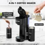 ZACME 4IN1 Single Serve Coffee Maker with Milk Frother & Grinder, Small Coffee Machine for K Cup & Ground, 28oz Water Tank, 6 to 14 oz Brew Sizes, Self-cleaning Function, Adjustable Drip Tray