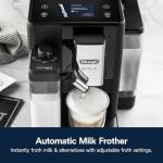 De'Longhi Rivelia Automatic Espresso Machine with Grinder & Milk Frother – All-in-One Coffee Maker, Hot & Iced Latte, Cappuccino, Bean Switch System, Burr Grinder, Compact Italian Design, Black