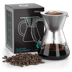 Coffee Gator Pour Over Coffee Maker - 14oz High Heat Borosilicate Glass with Reusable Stainless Steel Filter, Drip Coffee Brewer Pourover Dripper Set Carafe, 400ml Clear