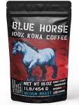 Blue Horse 100% Kona Coffee, Medium Roast, Arabica Whole Beans, 1 lb (16 oz) Bag, Farm Fresh, Authentic Hawaiian Coffee beans from Hawaii’s Big Island