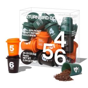 SATURNBIRD Instant Coffee Cold Brew，Coffee Packets of Medium/Dark Roast, 100% Arabica, Enjoy Hot/Cold Freeze Dried Iced Coffee, 24 Single Servings for Home, Travel, Office, 3 Roast Levels (NO.4-6)