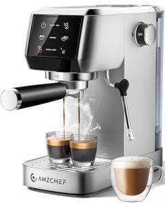 AMZCHEF 51mm Coffee Espresso Machine 20 Bar – Professional Coffee Maker with Milk Frother, Compact Stainless Steel Espresso Maker for Cappuccino, Latte, Mocha, 44oz Water Tank