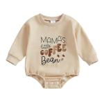 Chloefairy Newborn Baby Boy Girl Bubble Romper Mama's Little Coffee Bean Onesie Sweatshirt Ovesized Bodysuit Infant Fall Outfit (Apricot, 12-18 Months)