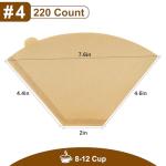 220 Count #4 Cone Coffee Filters, Tear-Resistant Seams, Unbleached for 8–12 Cup Coffee Makers