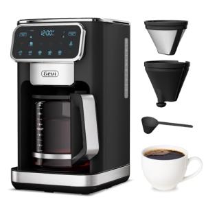 Gevi 12-Cup Programmable Coffee Maker with Touch Screen & Reusable Filter,Smart Drip Coffee Machine with Anti-Drip System, Perfect for Home,Iced Coffee