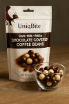 UNIQBITE Chocolate Covered Coffee Beans, 4.4 Oz, Mixed Chocolate Dragees with Whole Roasted Coffee, White-Dark-Milk Chocolates, Resealable Bag
