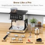 (2025 Upgrade)20 Bar Espresso Machine with Built-in Anti-Clog Coffee Grinder, Expresso Coffee Machines with Milk Steam Wand/Frother/Tamping Tools,Espresso Maker with Grinder for Lattes-Charcoal