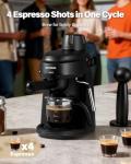 SHARDOR 3.5 Bar Espresso Machine – 4-Cup Compact Espresso Maker with Milk Frother, 800 W Preheating Cappuccino Machine for Home, Black