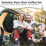 SELFLA Stainless Steel Pour Over Coffee Maker Set, Outdoor Coffee Dripper, Reusable Coffee Filter&Insulated Camping Mug (16oz), for Hiking, Camping&Outdoor Adventures, Rinse-clean&Portable -Green