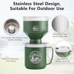 SELFLA Stainless Steel Pour Over Coffee Maker Set, Outdoor Coffee Dripper, Reusable Coffee Filter&Insulated Camping Mug (16oz), for Hiking, Camping&Outdoor Adventures, Rinse-clean&Portable -Green