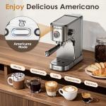 Spacekey Espresso Machine 20 Bar, 1350W Expresso Coffee Machines with Milk Frother, Compact Stainless Steel Espresso Maker with 39oz Removable Water Tank for Cappuccino, Latte, Americano, Silver