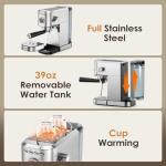 Spacekey Espresso Machine 20 Bar, 1350W Expresso Coffee Machines with Milk Frother, Compact Stainless Steel Espresso Maker with 39oz Removable Water Tank for Cappuccino, Latte, Americano, Silver