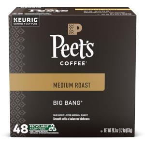 Peet's Coffee, Medium Roast Keurig K-Cup Pods - Big Bang 48 Count (1 Box of 48 Pods)