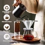 Pour Over Coffee Dripper, Stainless Steel Coffee Filter, Paperless Reusable Coffee Filter, Double Micromesh 600 Mesh Strainer Coffee Maker with Heat-Resistant Silicone Handle & Base