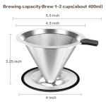 Pour Over Coffee Dripper, Stainless Steel Coffee Filter, Paperless Reusable Coffee Filter, Double Micromesh 600 Mesh Strainer Coffee Maker with Heat-Resistant Silicone Handle & Base