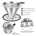 Pour Over Coffee Dripper, Stainless Steel Coffee Filter, Paperless Reusable Coffee Filter, Double Micromesh 600 Mesh Strainer Coffee Maker with Heat-Resistant Silicone Handle & Base
