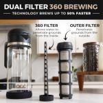 VINCI Cold Brew 360, Glass Cold Brew Coffee Maker Featuring Patented Dual Filter 360 Brewing Technology, Cold Brew for Iced Coffee (1.4 Liter / 47 FL.OZ)