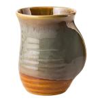 Hand Warmer Mug, Handmade Pottery Ceramic and Hand Painted - The Contoured Pocket will Hold Warmth From The Heat Of Your Drink To Keep Your Fingers Warm, Comfy Handwarmer (Desert Green) (Left hand)