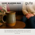 Hand Warmer Mug, Handmade Pottery Ceramic and Hand Painted - The Contoured Pocket will Hold Warmth From The Heat Of Your Drink To Keep Your Fingers Warm, Comfy Handwarmer (Desert Green) (Left hand)