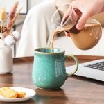 HYTYSKAR 21 oz Large Ceramic Coffee Mugs, Pottery Mug Handmade, Ceramic Tea Cups with Handle for Office and Home, Dishwasher and Microwave Safe (Crystal Green)