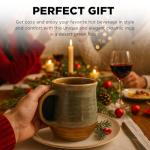 Hand Warmer Mug, Handmade Pottery Ceramic and Hand Painted - The Contoured Pocket will Hold Warmth From The Heat Of Your Drink To Keep Your Fingers Warm, Comfy Handwarmer (Desert Green) (Left hand)