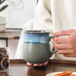 HYTYSKAR 21 oz Large Ceramic Coffee Mugs, Pottery Mug Handmade, Ceramic Tea Cups with Handle for Office and Home, Dishwasher and Microwave Safe (Crystal Green)