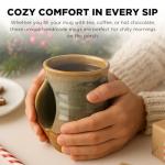 Hand Warmer Mug, Handmade Pottery Ceramic and Hand Painted - The Contoured Pocket will Hold Warmth From The Heat Of Your Drink To Keep Your Fingers Warm, Comfy Handwarmer (Desert Green) (Left hand)