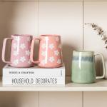 TaoTaojarvie Ceramic Coffee mugs, 24 oz, Extra Large Mugs, Big Tea and Cups, Large Handle, Pottery Mugs, Transmutation Glaze，Wide Bottom Coffee Mug, Microwave and Dishwasher Safe. (Light Green)