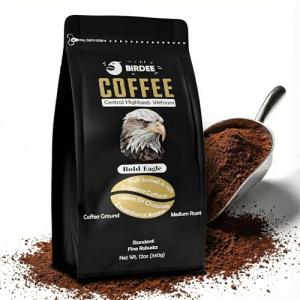 Birdee Robusta Coffee Ground – 12 ounce, Medium Roast, 100% Robusta, Low Acid, High Caffeine, Single Origin, Fine Robusta Standard, Hand Picked from Vietnam