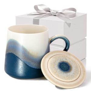 JDCervita Handmade Ceramic Coffee Mugs, 11.2 OZ Colored Glaze Coffee Cups with Lids, Thanksgiving Gift, Birthday Gift Women, Mom, Dad, Friend, Sister, Brother, Dishwasher and Microwave Cups
