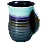Icytrip Hand Warmer Mug,18 Oz Handmade Pottery Hand Warming Coffee Mug Large with Pocket Right Handed (Blue/Green)