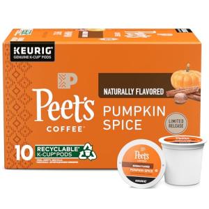 Peet's Coffee, Flavored Light Roast Keurig K-Cup Pods - Pumpkin Spice 10 Count (1 Box of 10 K-Cup Pods)