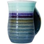 Icytrip Hand Warmer Mug,18 Oz Handmade Pottery Hand Warming Coffee Mug Large with Pocket Right Handed (Blue/Green)